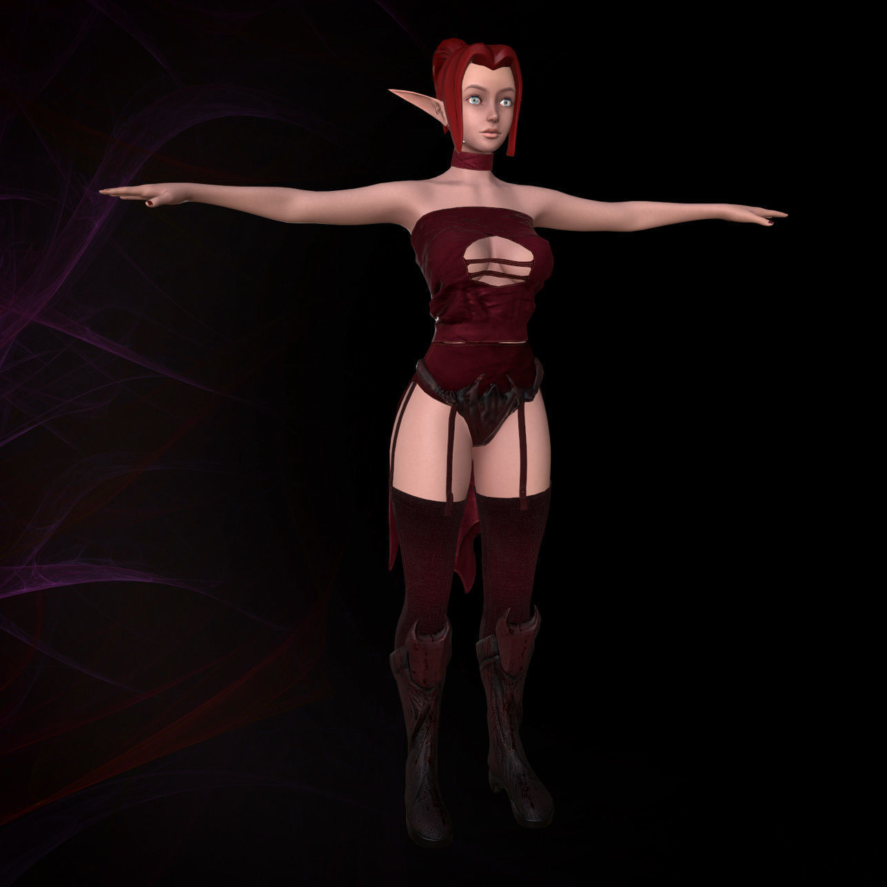 Female elf girl - Game ready model Low-poly 3D model_1