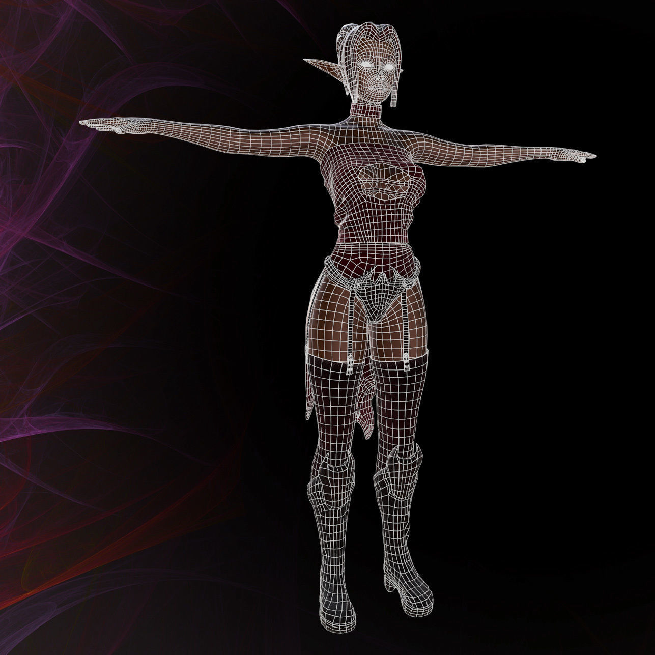 Female elf girl - Game ready model Low-poly 3D model_9