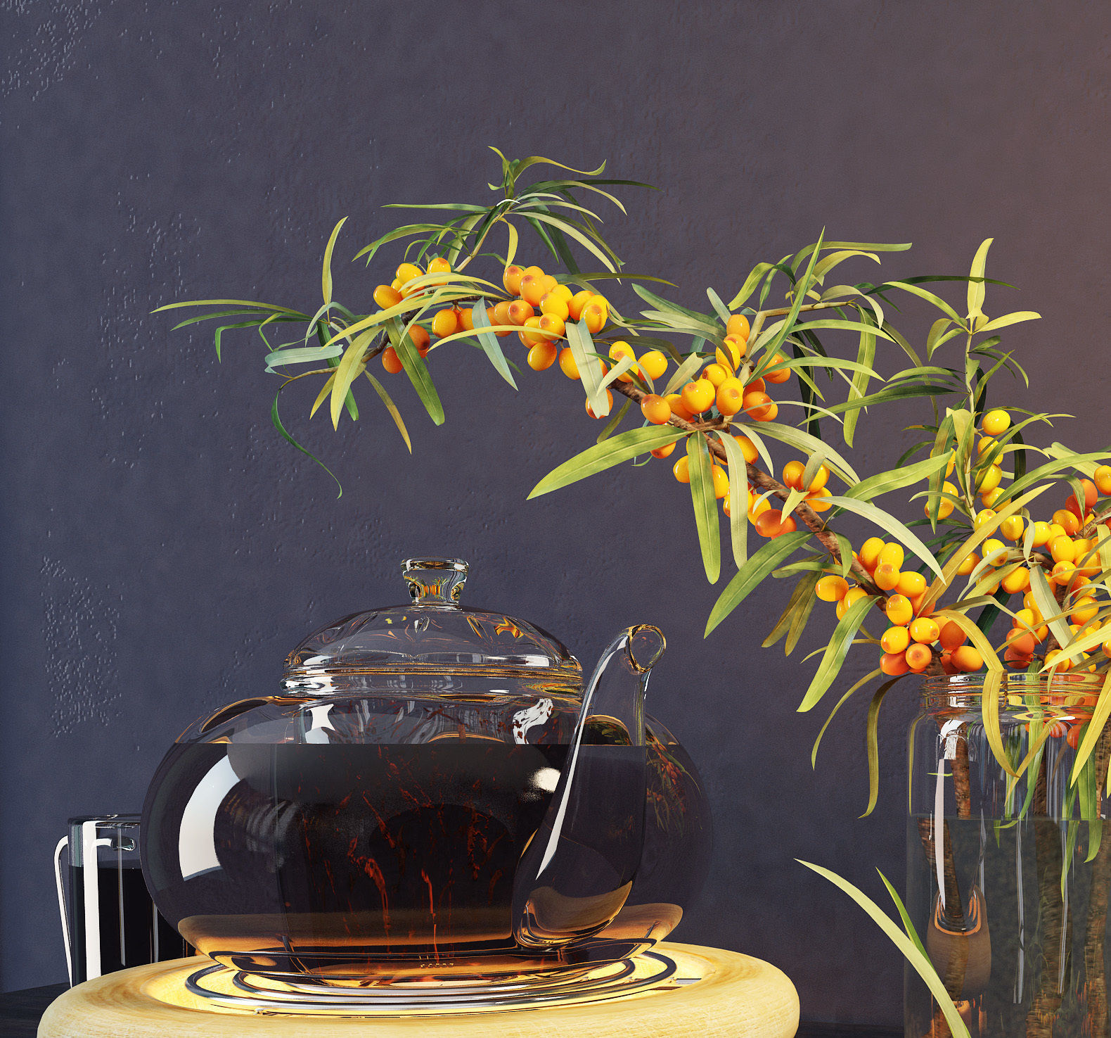 sea buckthorn and teapot 3D model_3