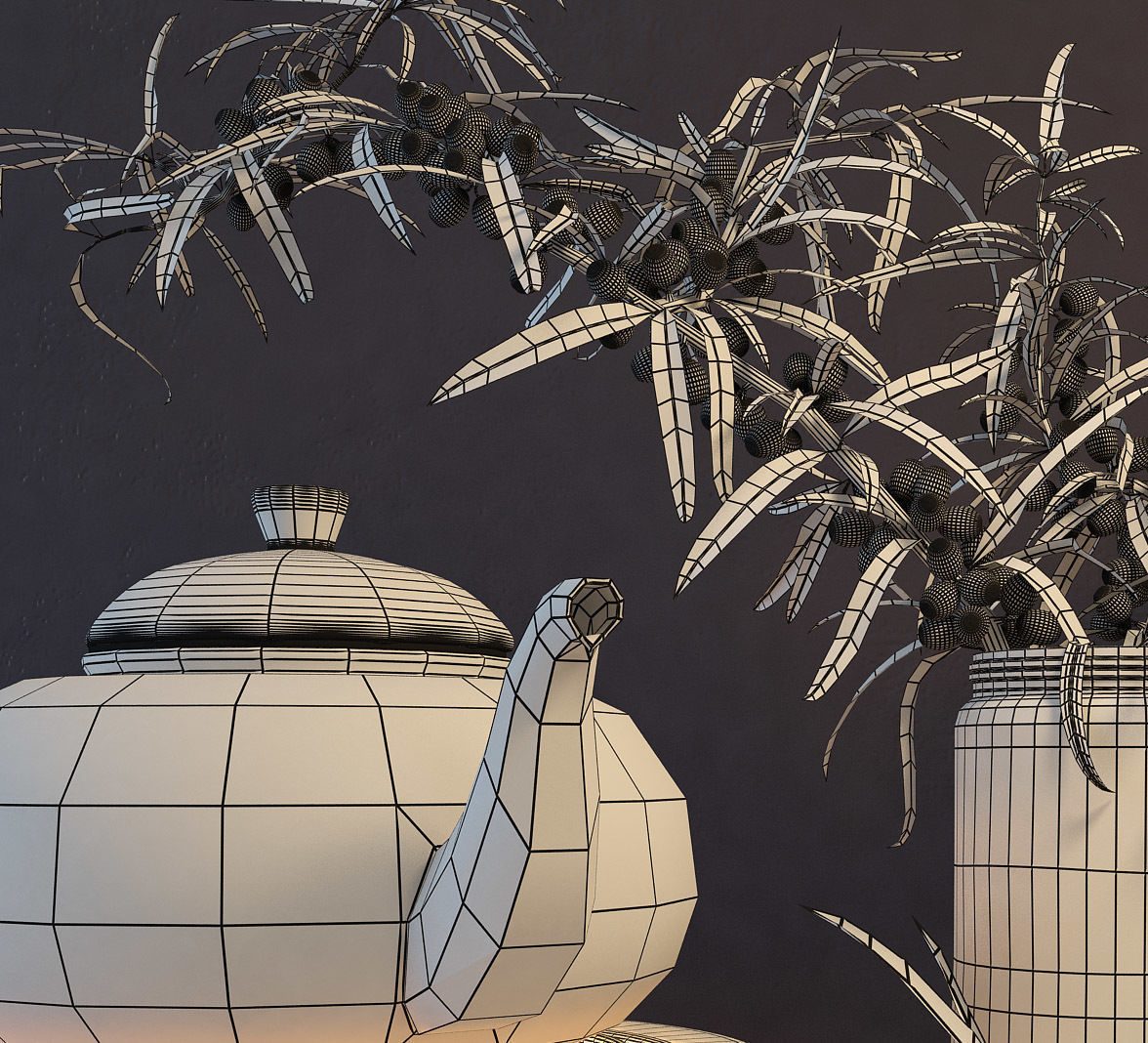 sea buckthorn and teapot 3D model_5