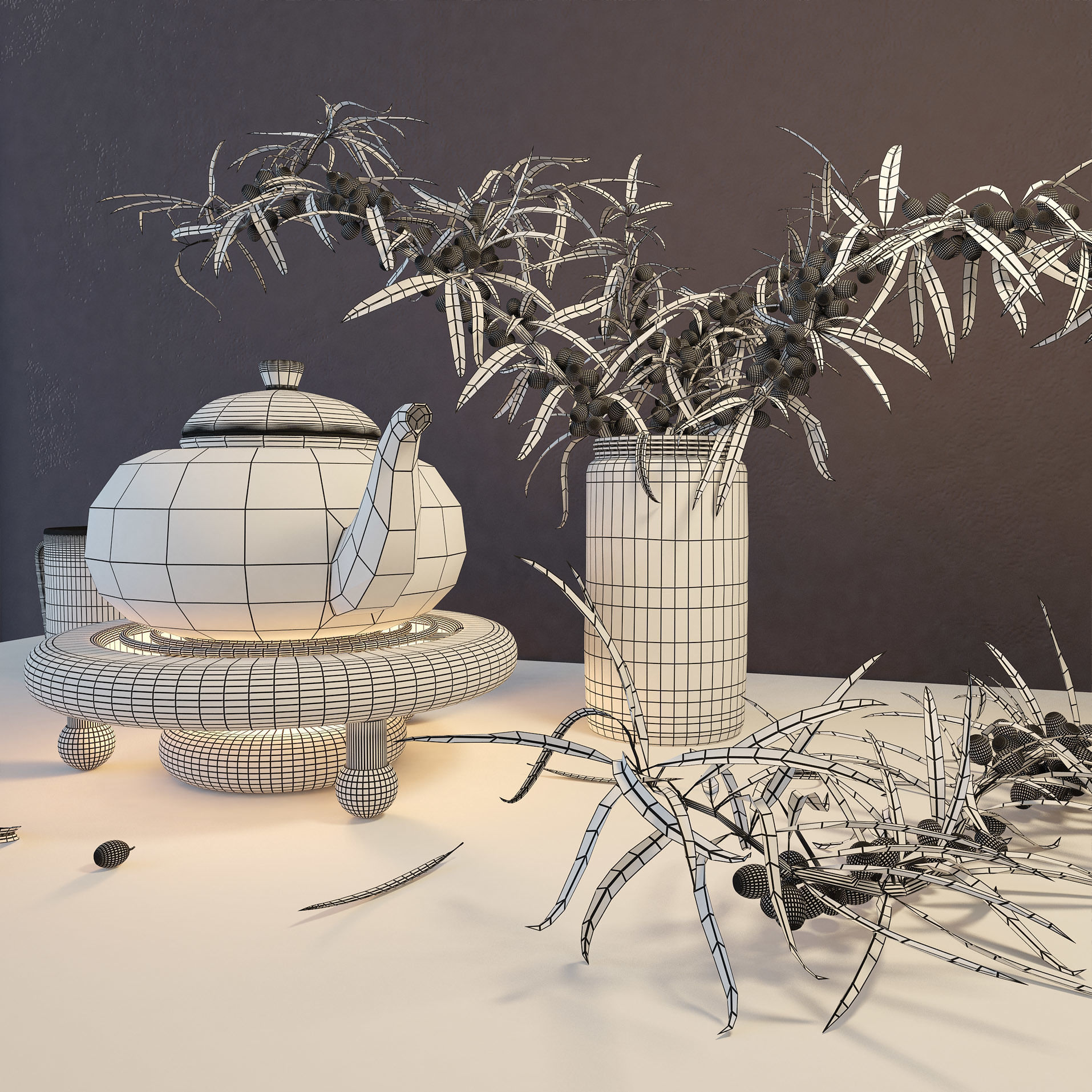 sea buckthorn and teapot 3D model_4