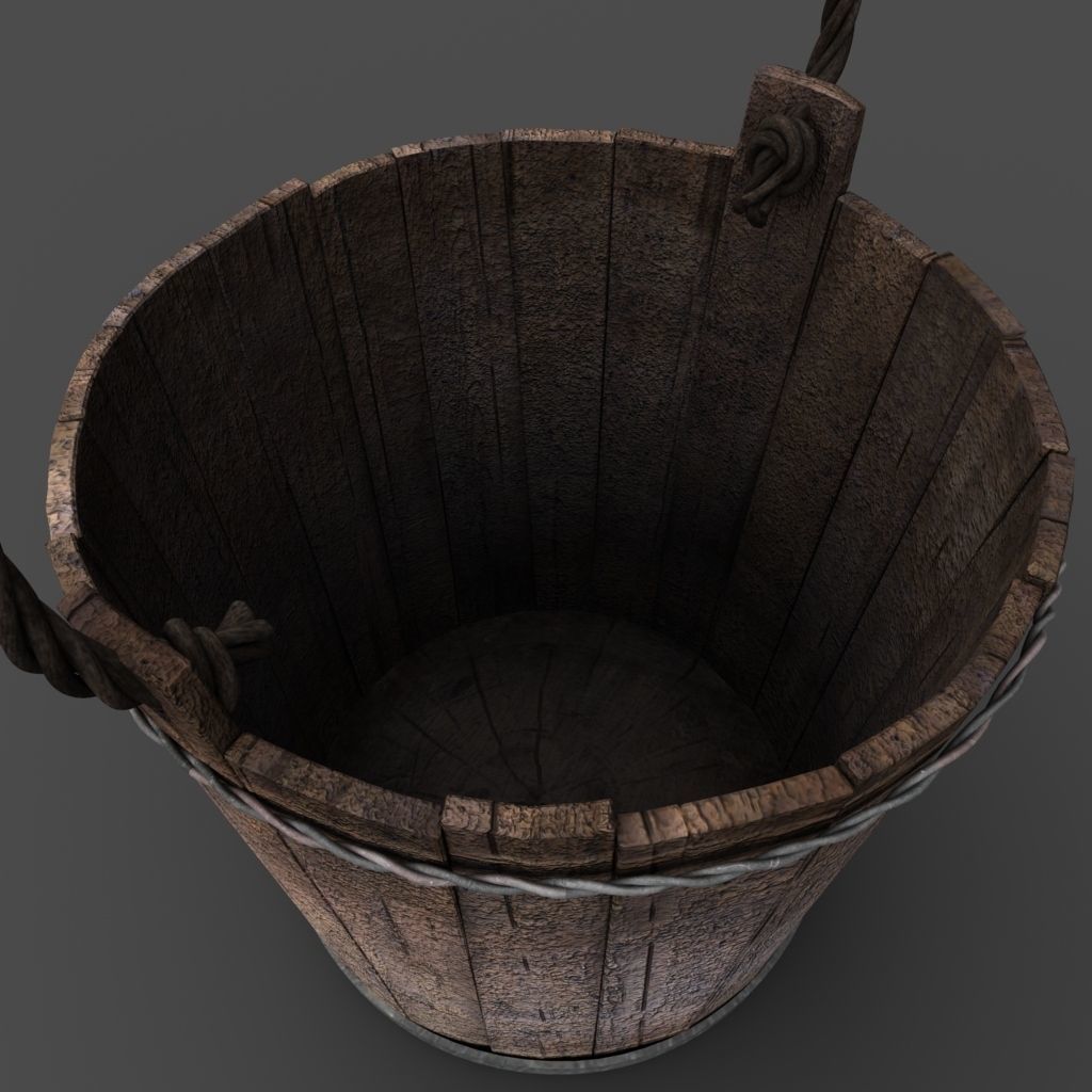 Bucket wooden 3D model_5