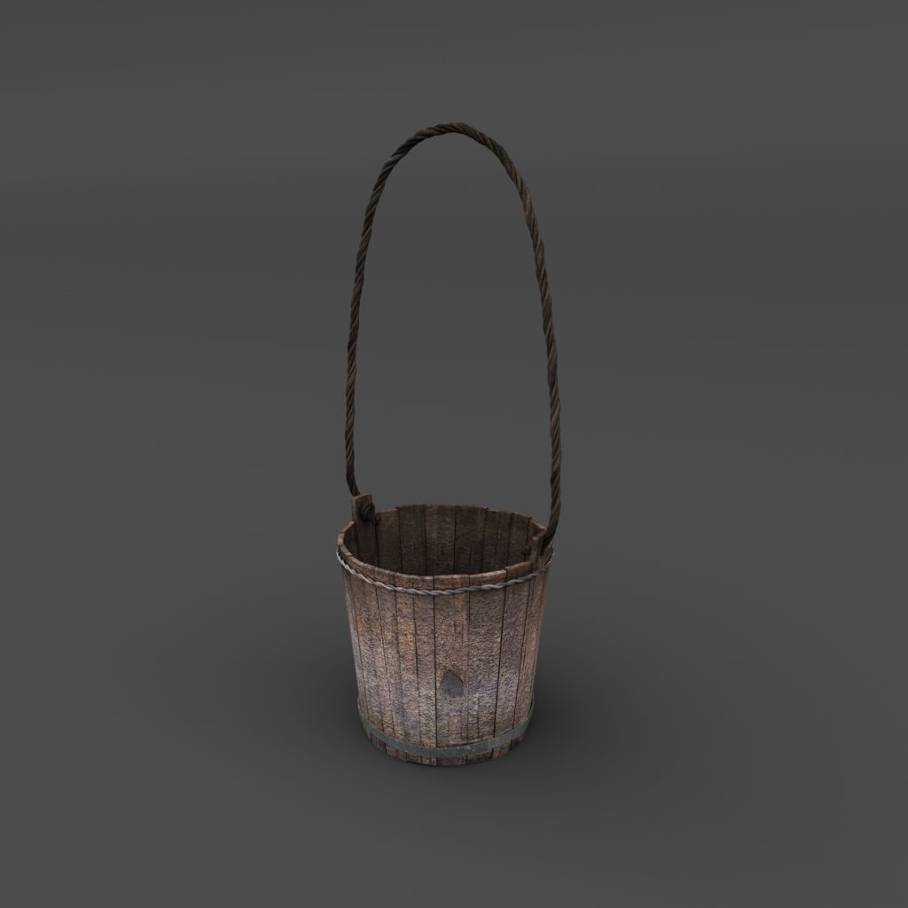 Bucket wooden 3D model_1