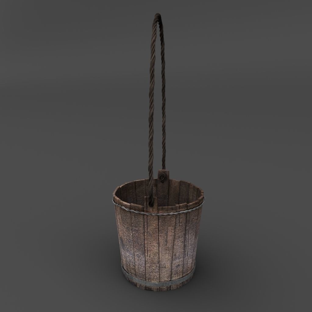 Bucket wooden 3D model_3