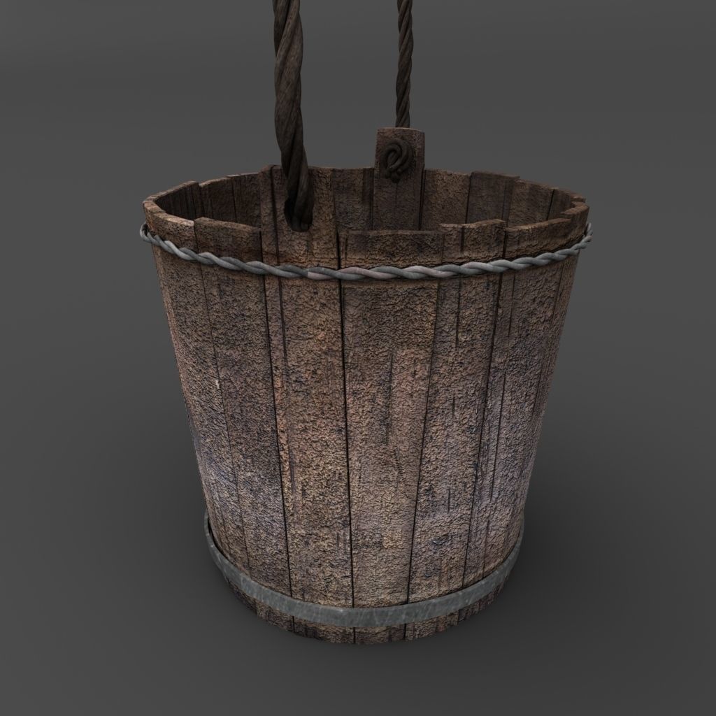 Bucket wooden 3D model_4