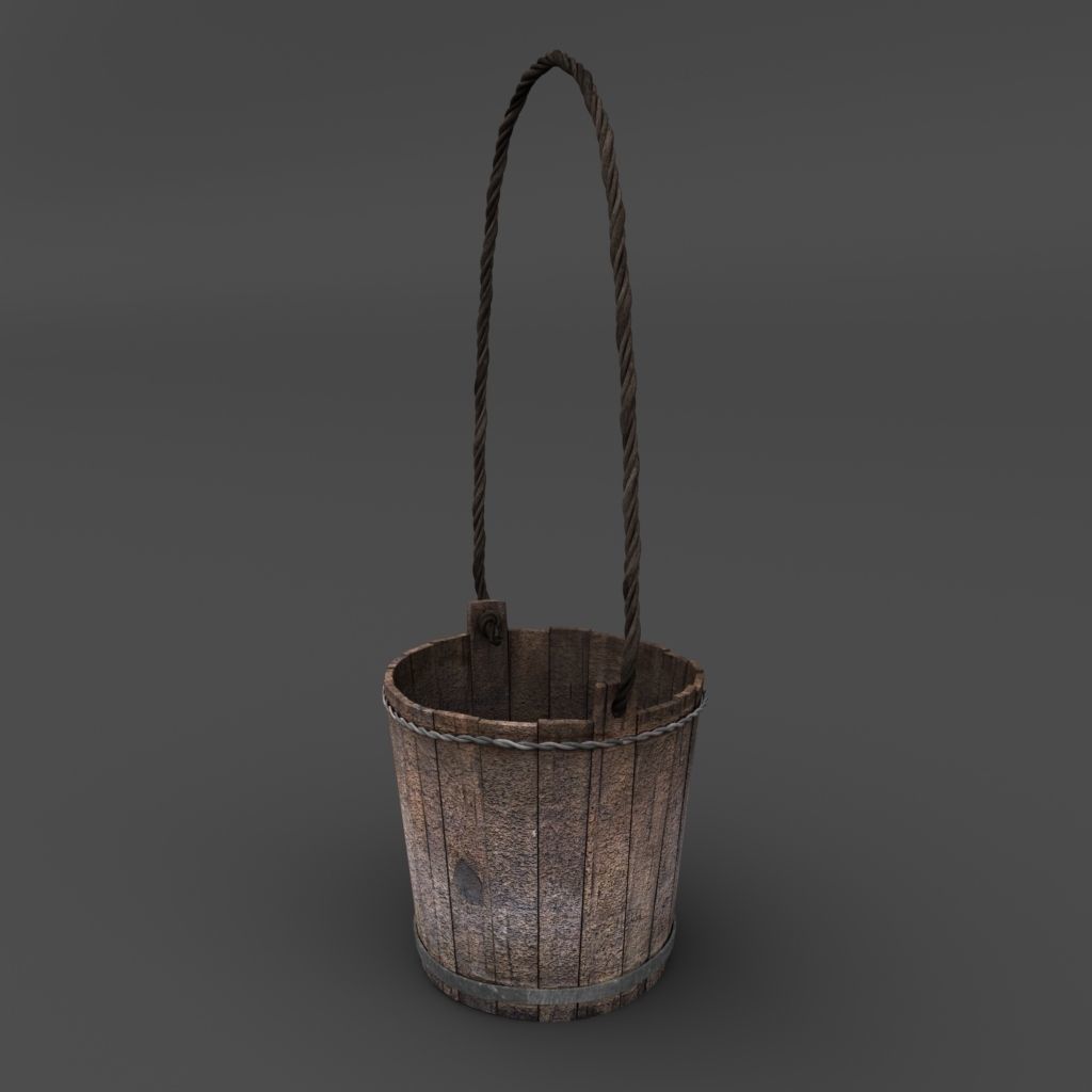 Bucket wooden 3D model_2