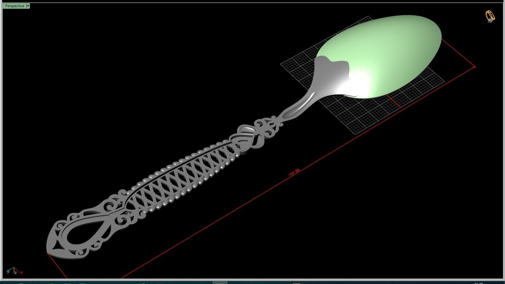 Spoon silver with ornate design 3D print model_10