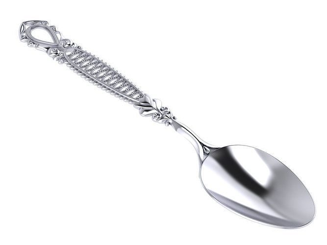 Spoon silver with ornate design 3D print model