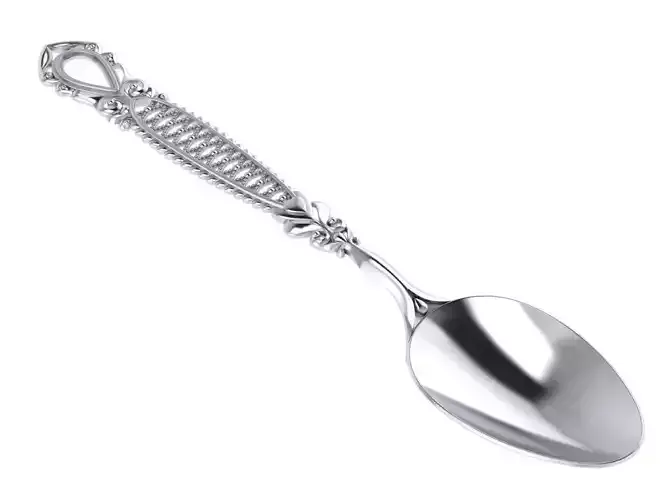 Spoon silver with ornate design 3D print model
