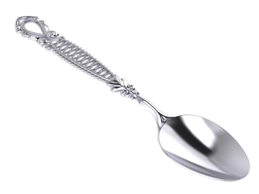 Spoon silver with ornate design 3D print model_0