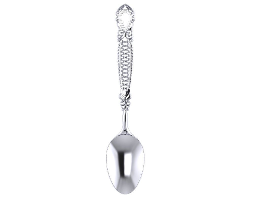 Spoon silver with ornate design 3D print model_1