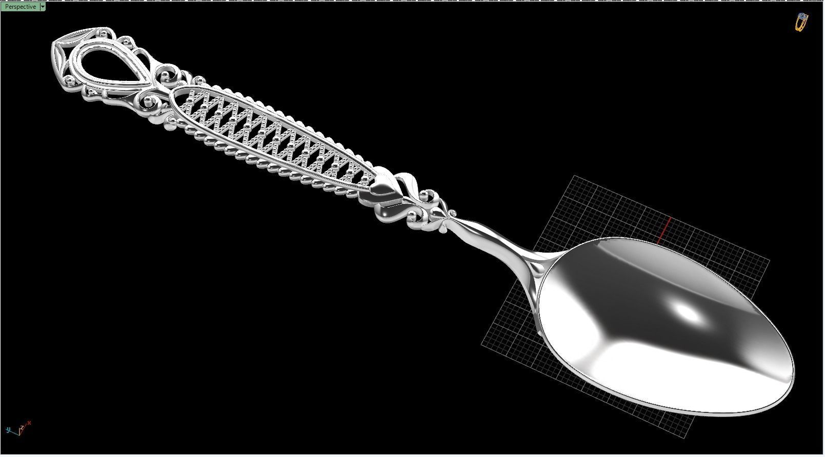 Spoon silver with ornate design 3D print model_5