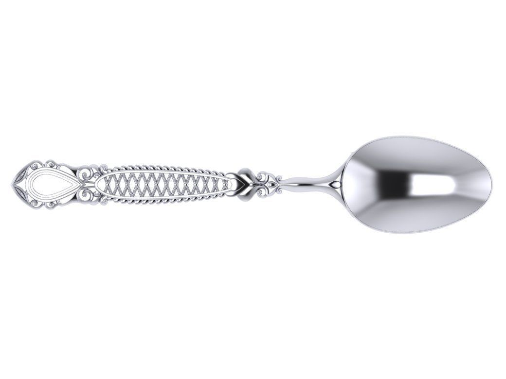 Spoon silver with ornate design 3D print model_3