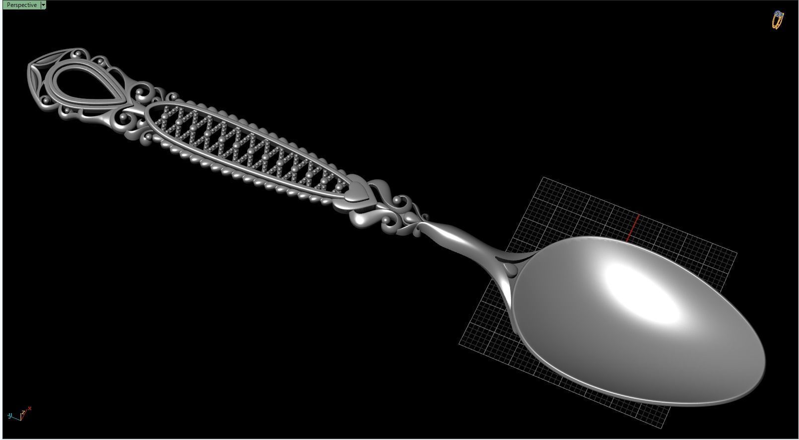 Spoon silver with ornate design 3D print model_9