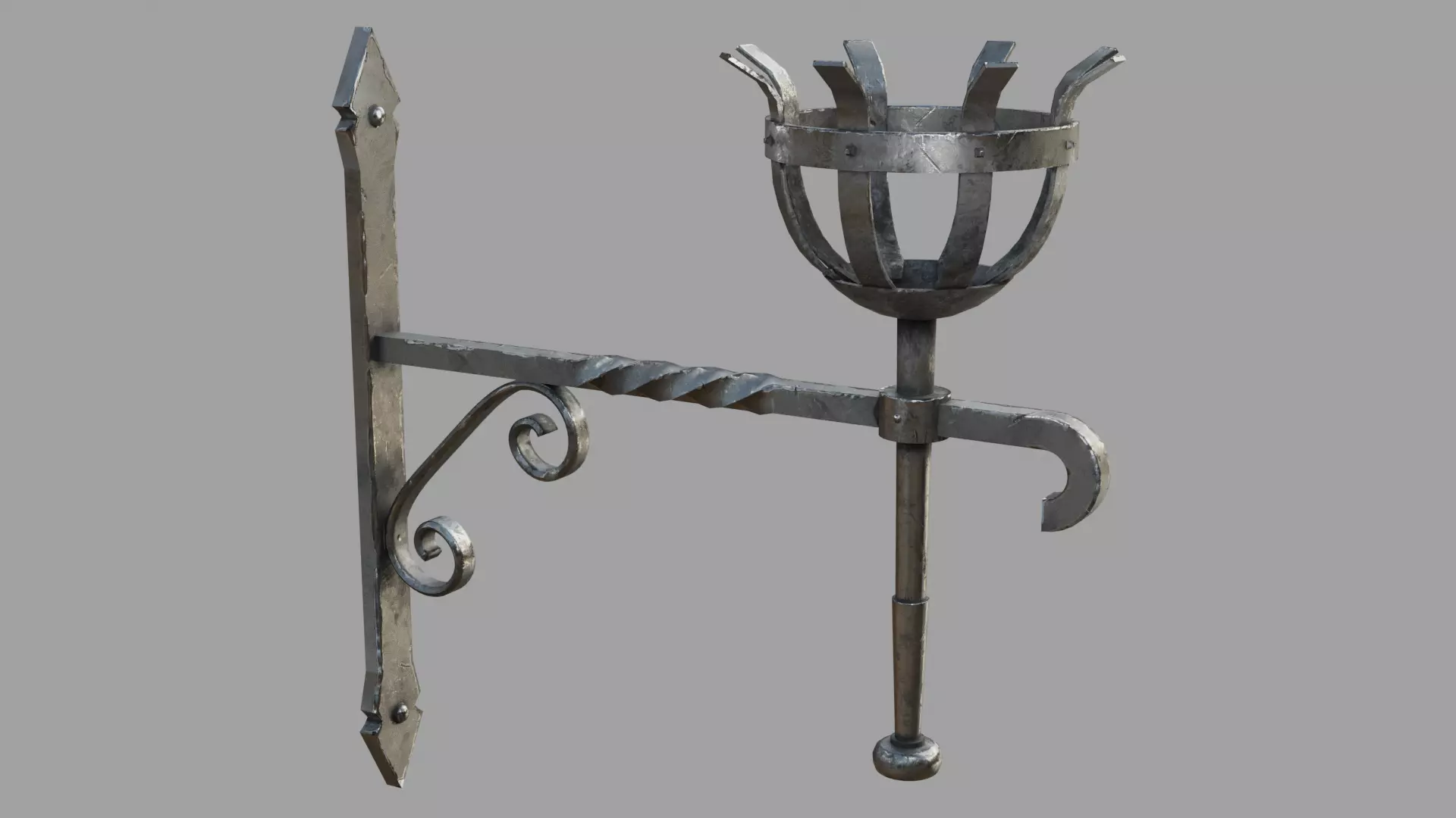 Gothic Torch Low-poly 3D model_0