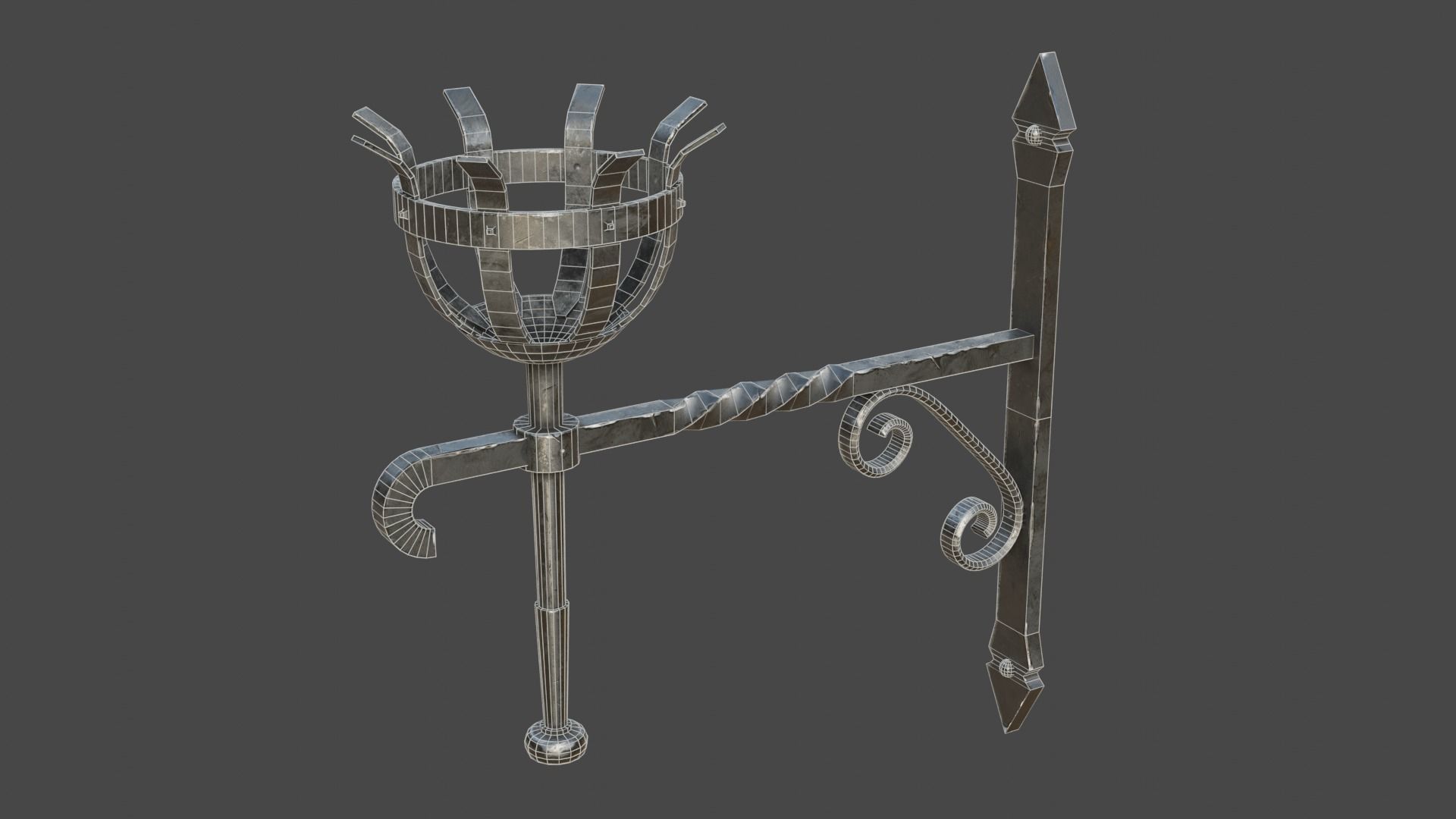 Gothic Torch Low-poly 3D model_7