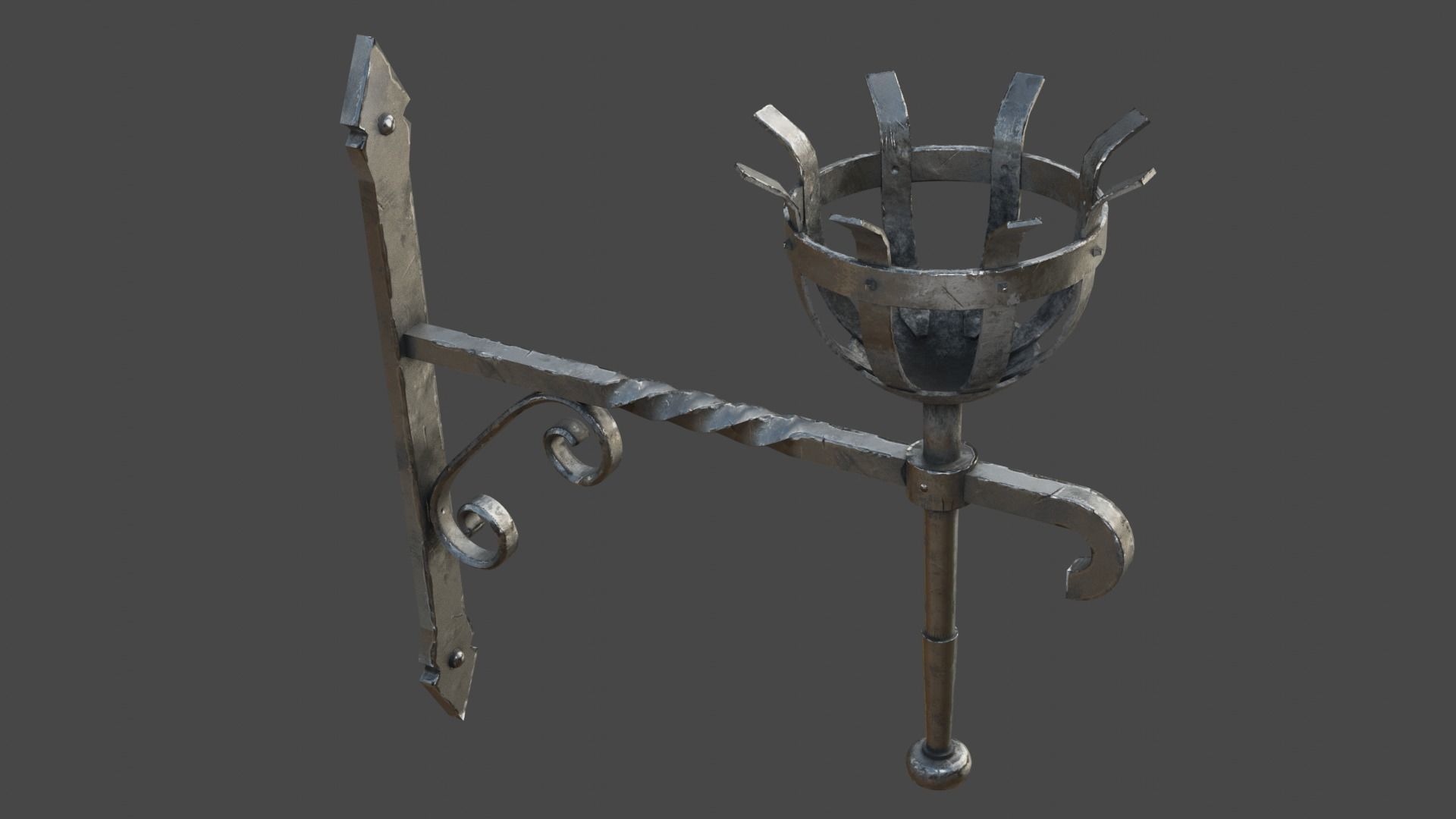 Gothic Torch Low-poly 3D model_3