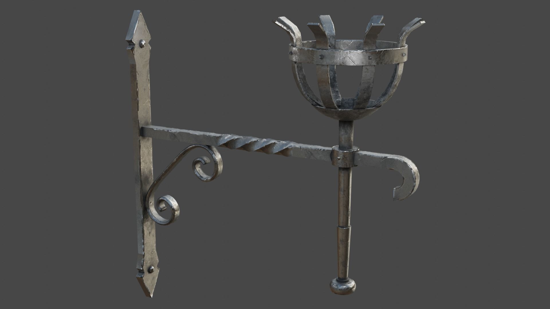 Gothic Torch Low-poly 3D model_1