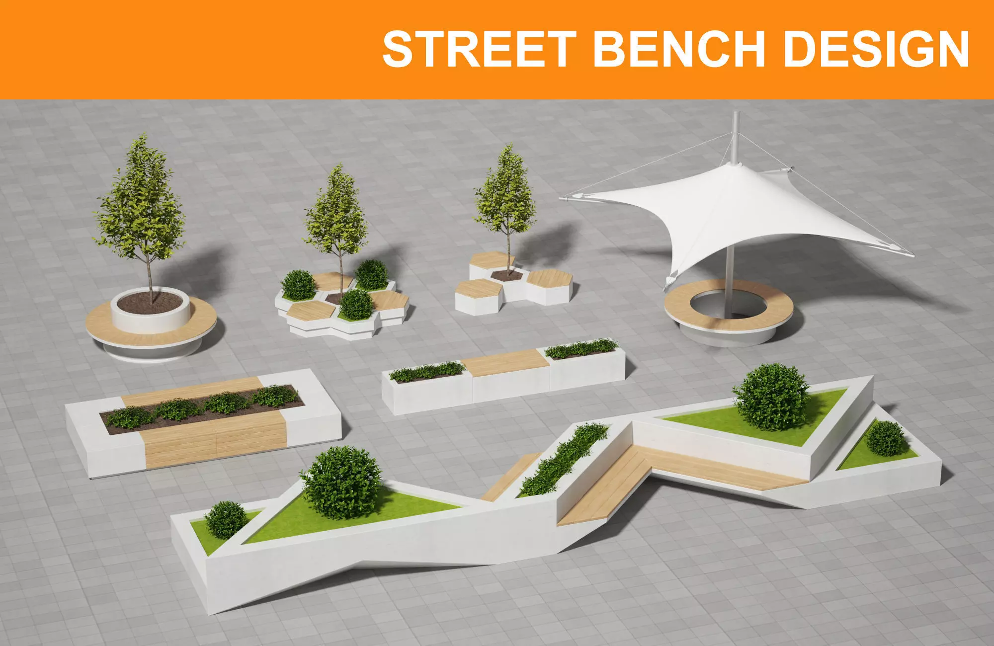 Geometric Street Bench 3D model_0
