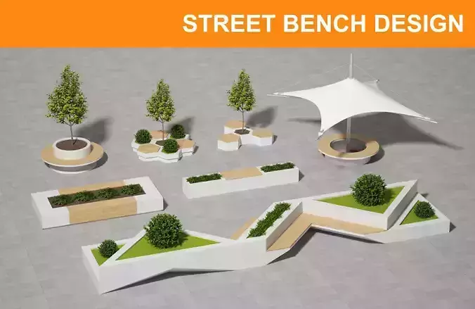 Geometric Street Bench 3D model