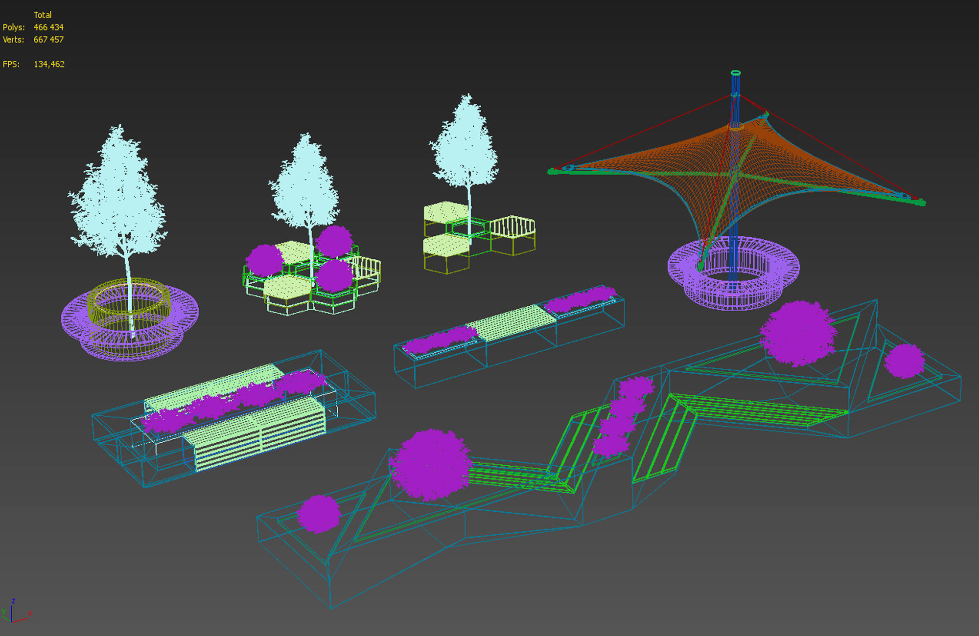 Geometric Street Bench 3D model_17