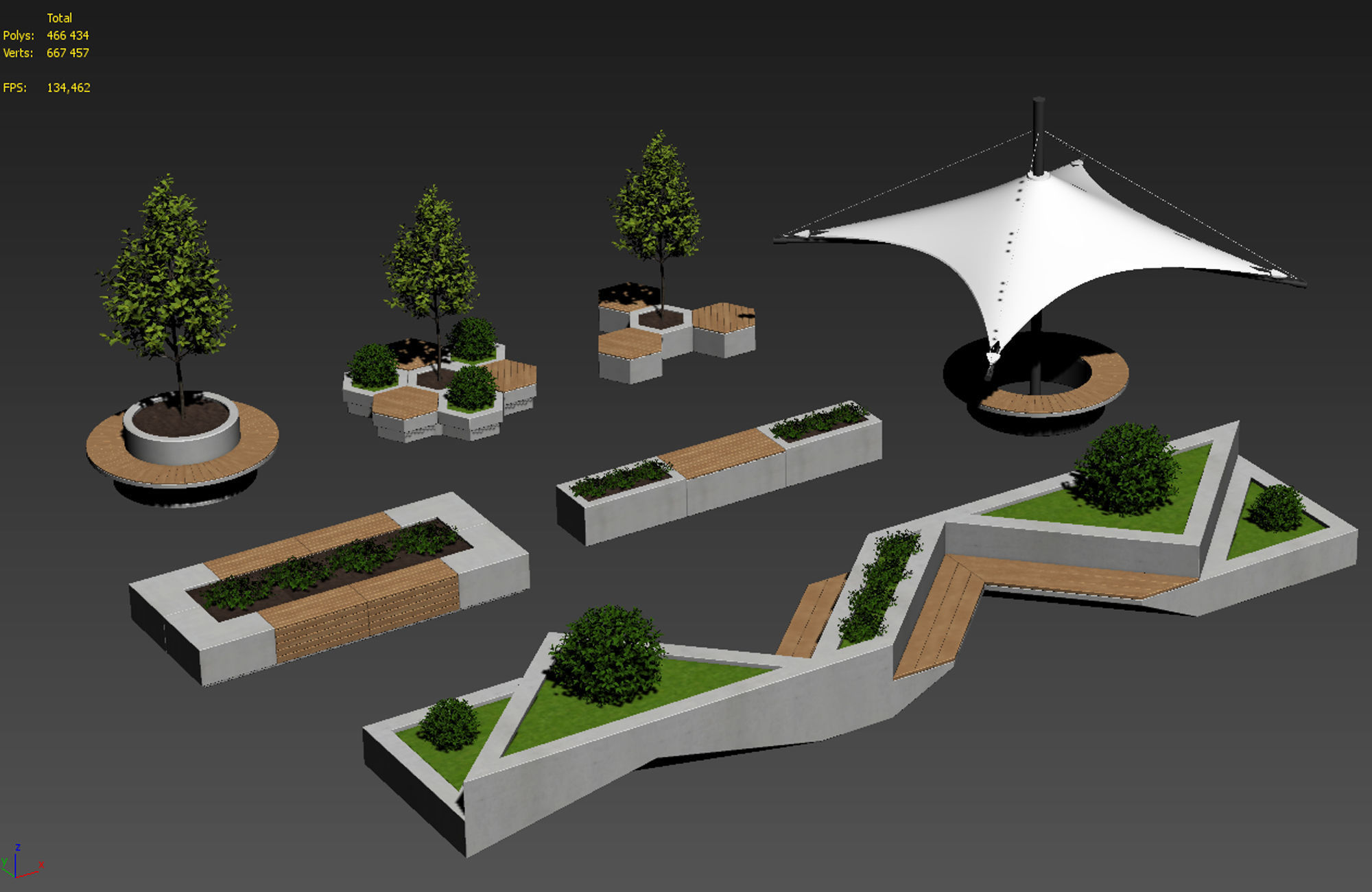 Geometric Street Bench 3D model_16