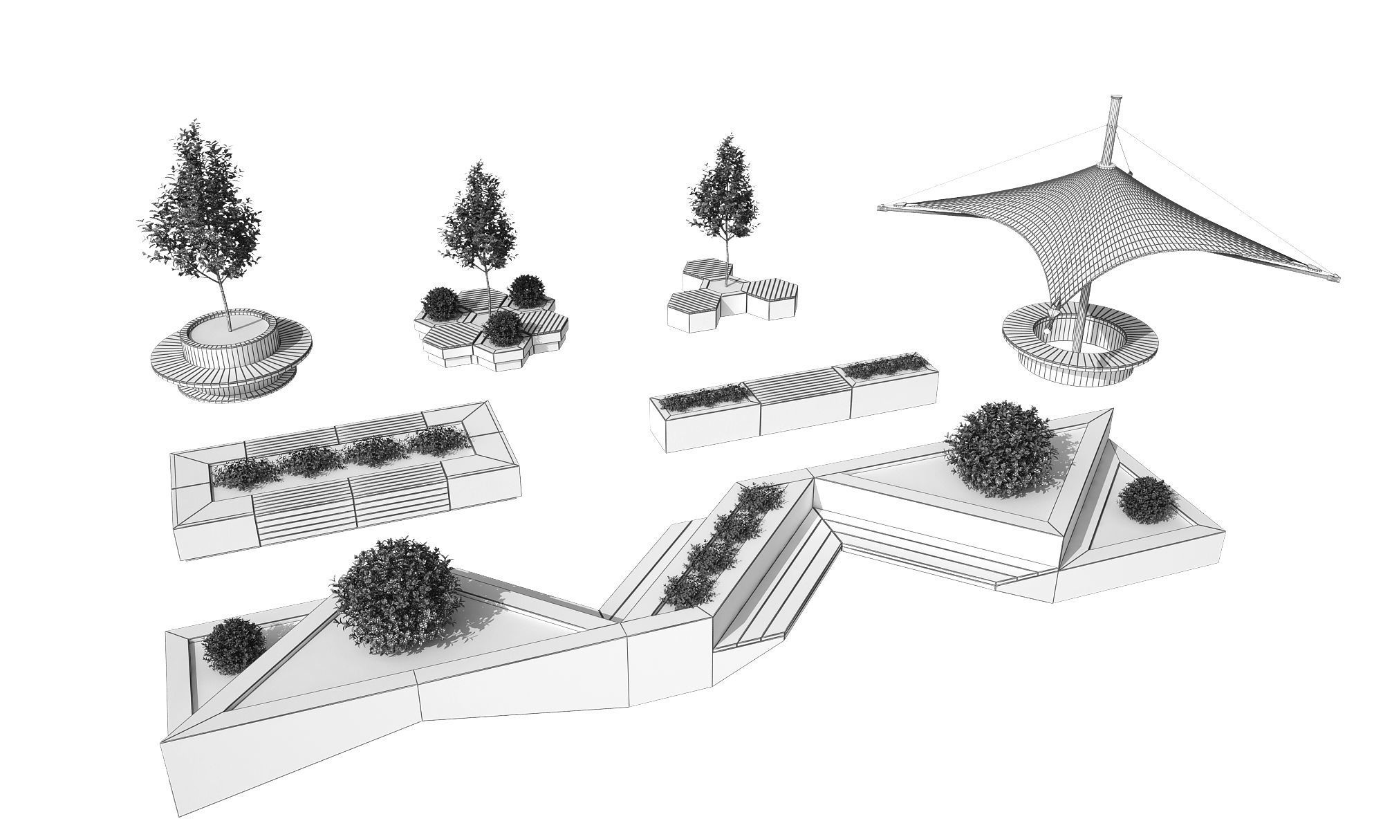 Geometric Street Bench 3D model_1