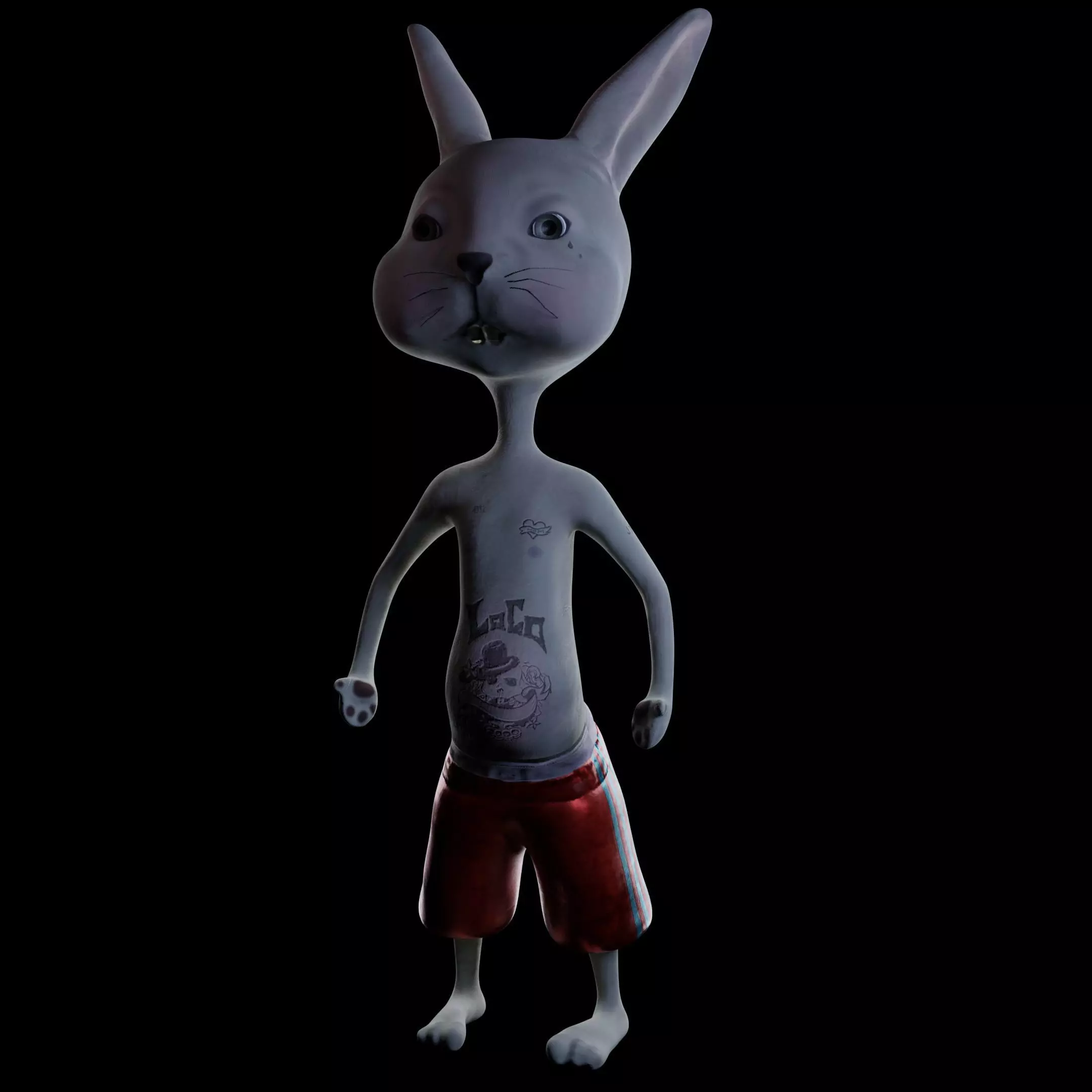 GangstaBunny bunny with tattoos and shorts Low-poly 3D model