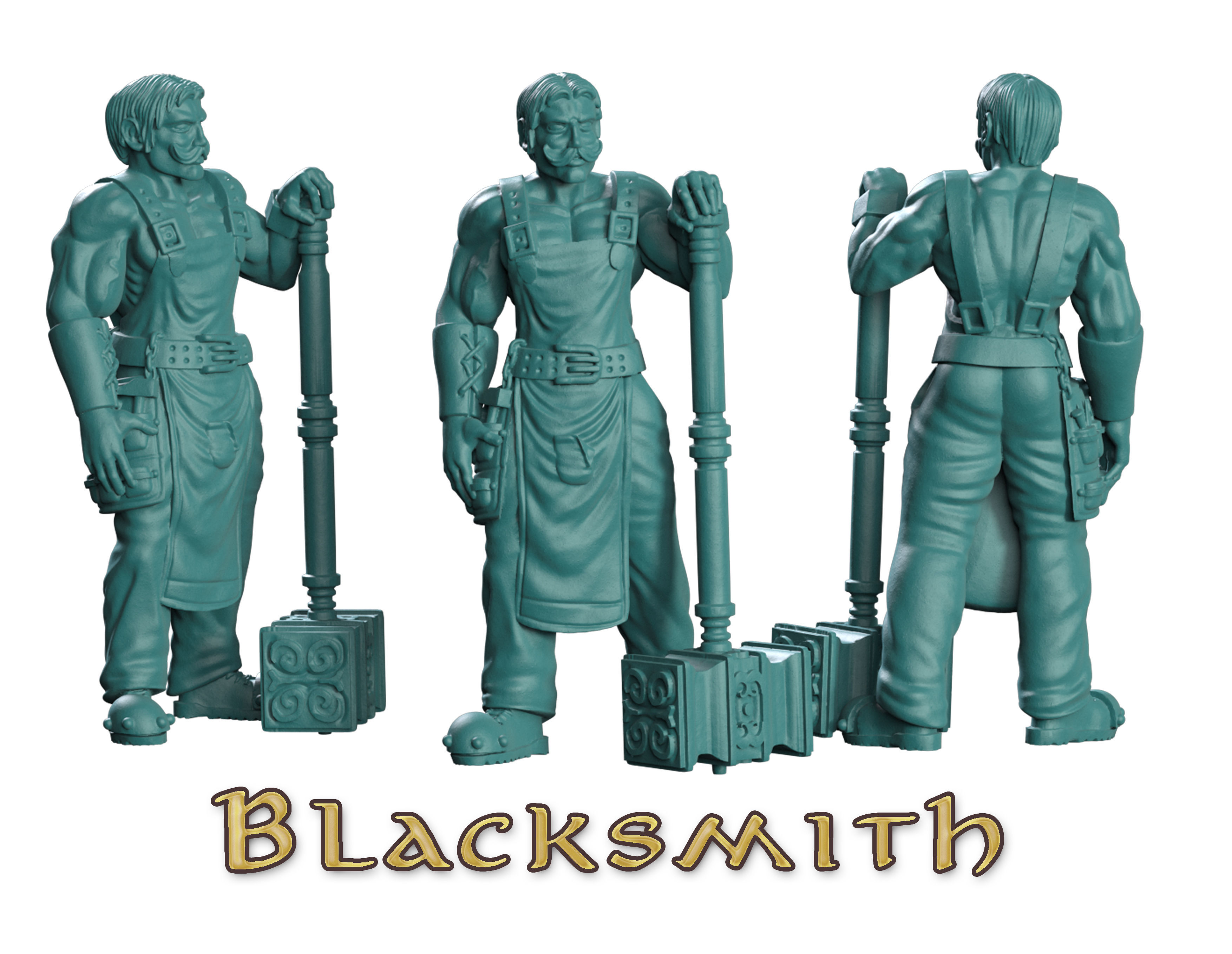 Blacksmith three men holding shovel 3D print model_1
