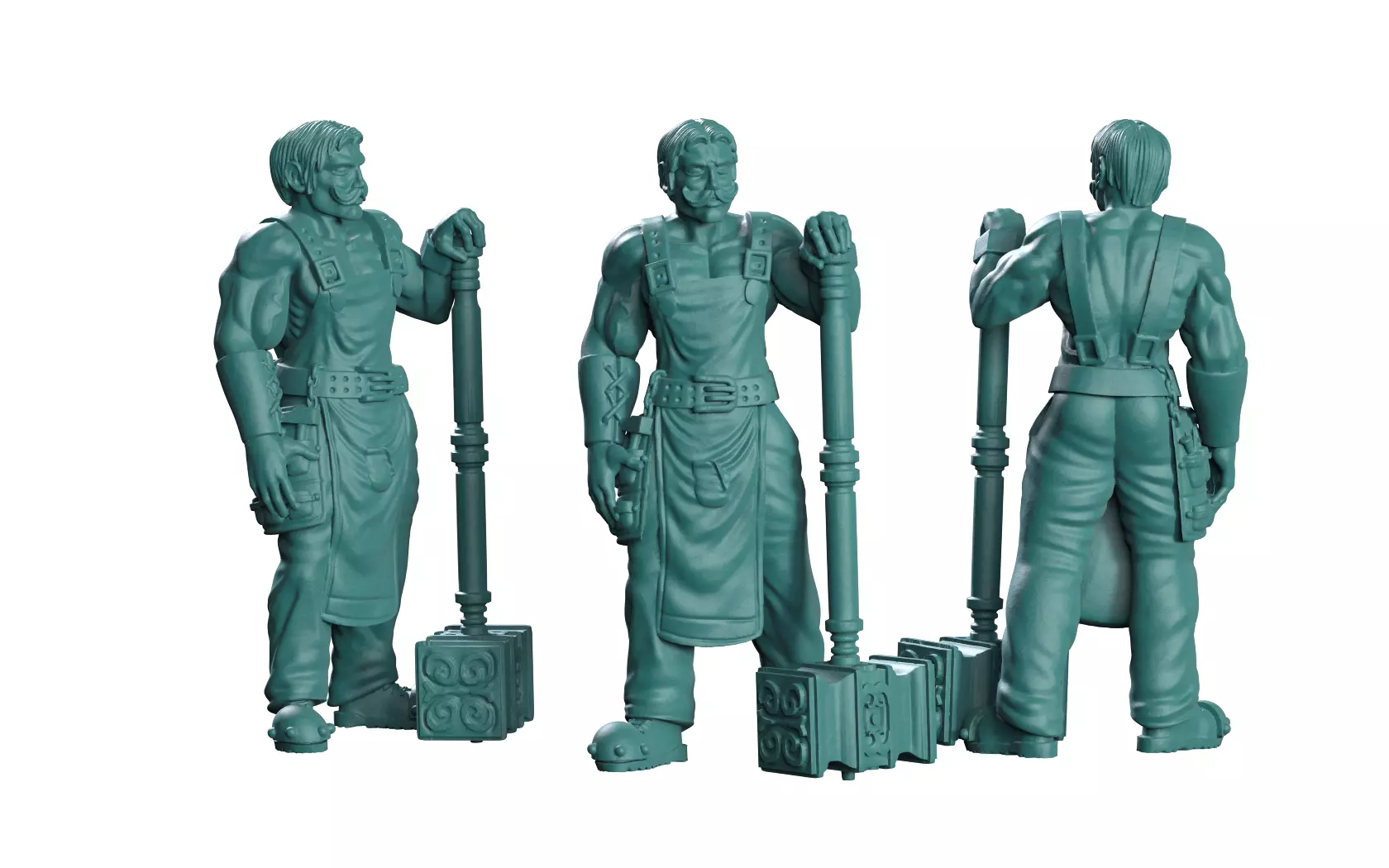Blacksmith three men holding shovel 3D print model_0