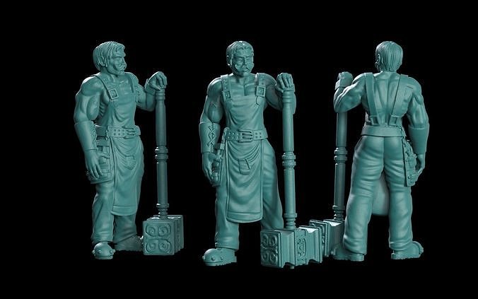Blacksmith three men holding shovel 3D print model