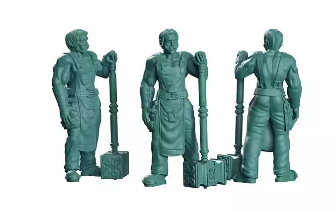 Blacksmith three men holding shovel 3D print model