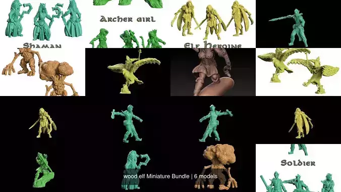 wood elf Miniature Bundle 3D Model Collection