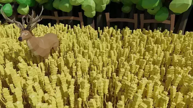Wheat field and a deer in a low poly scene