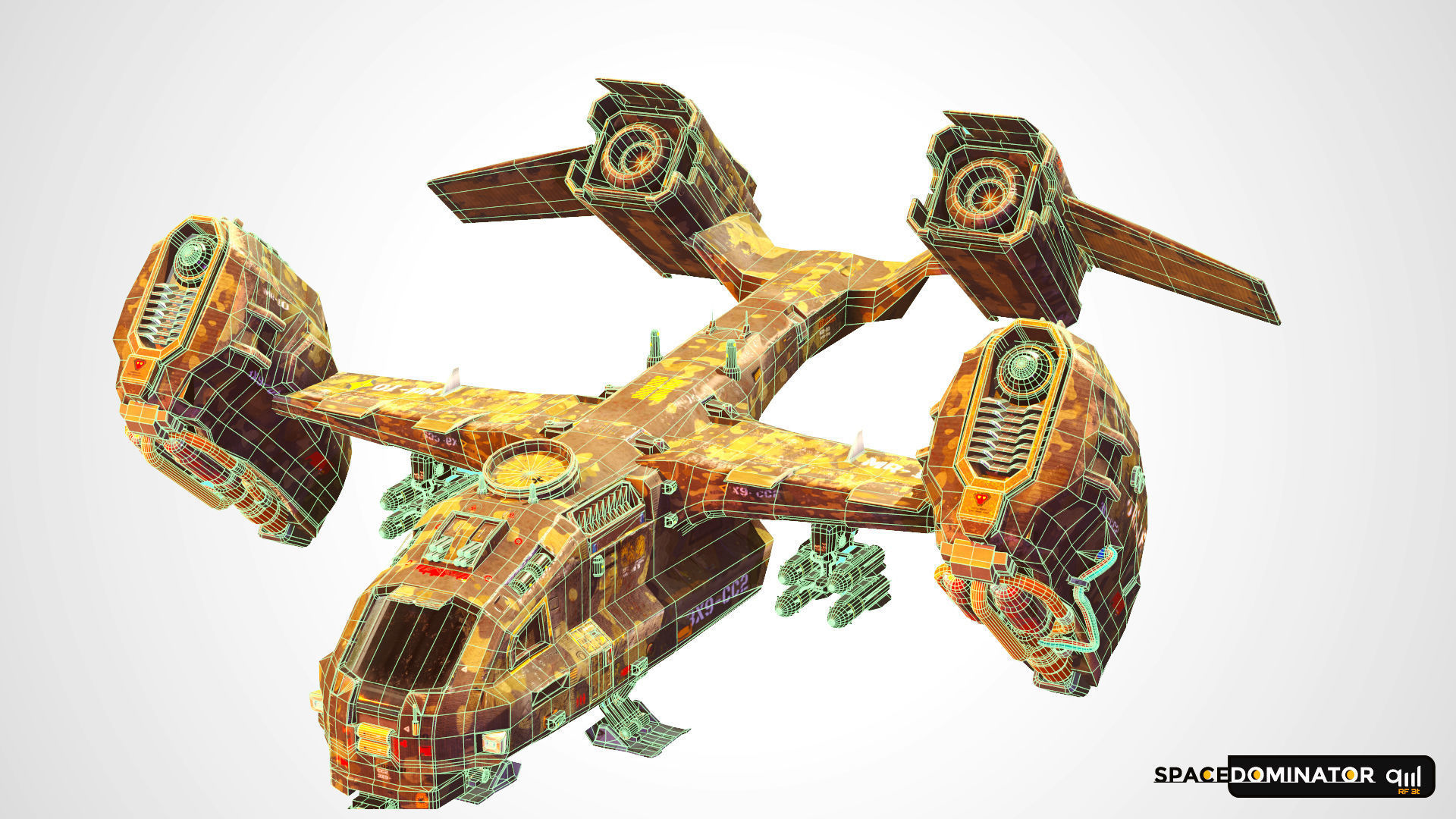 Spaceship Jet-Fighter - ready games and Video Production Low-poly 3D model_9