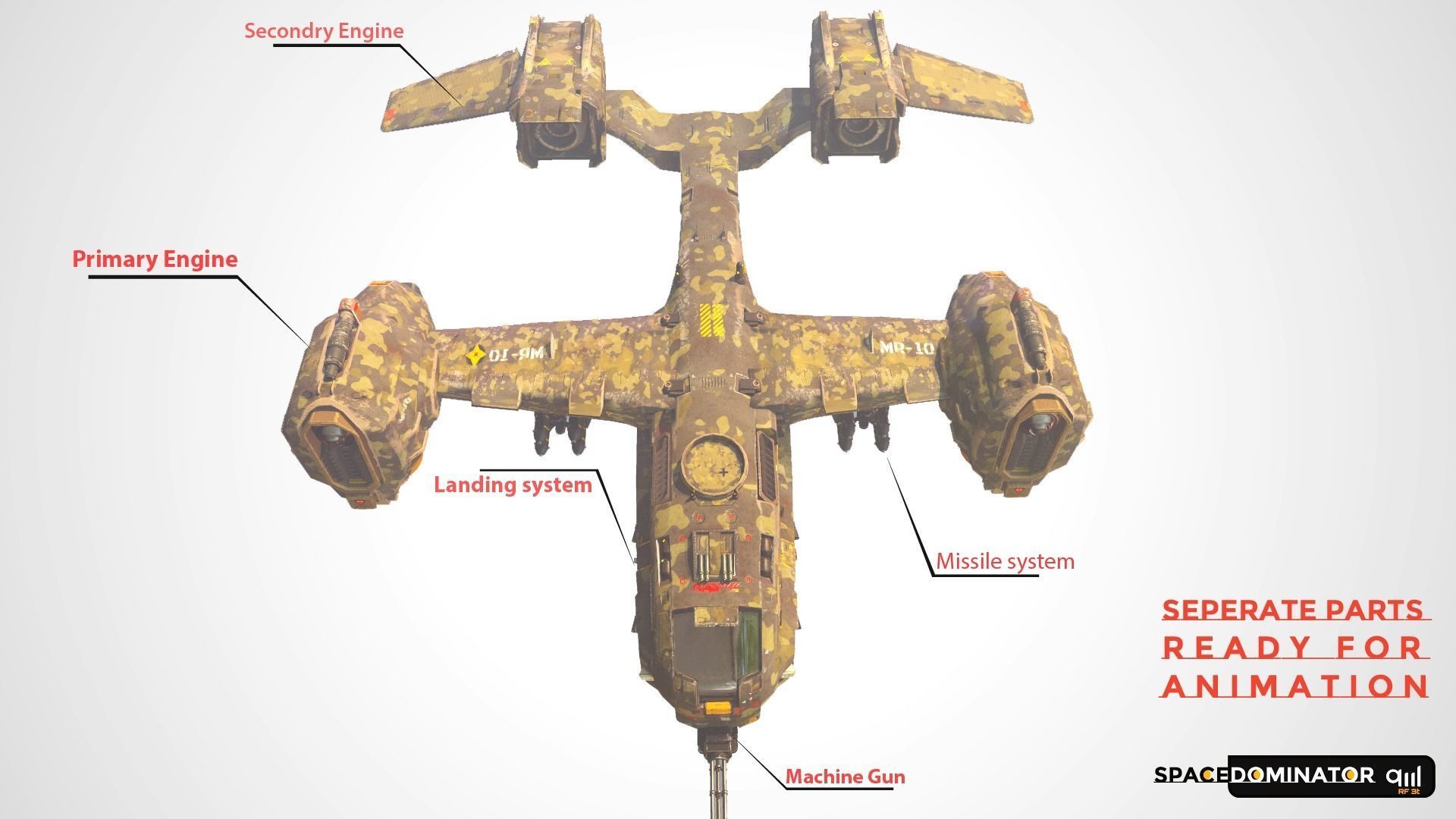 Spaceship Jet-Fighter - ready games and Video Production Low-poly 3D model_5