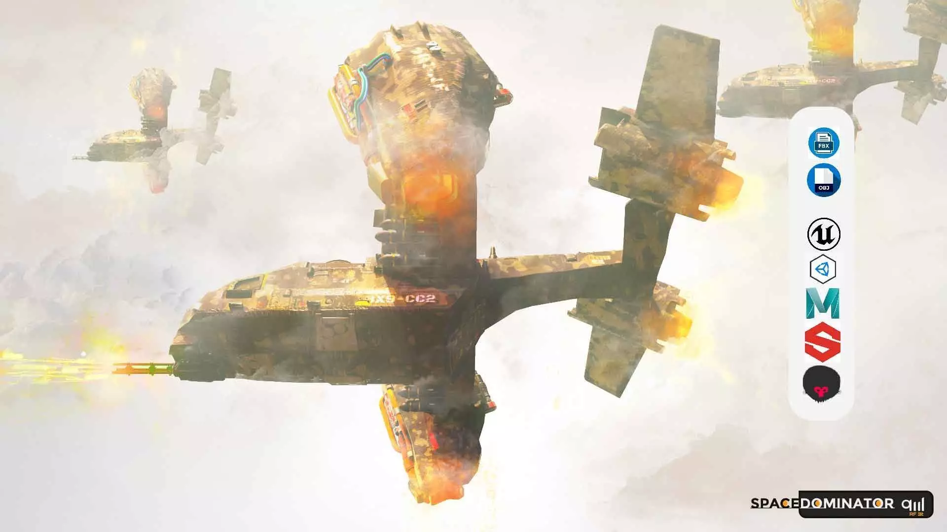 Spaceship Jet-Fighter - ready games and Video Production Low-poly 3D model_0