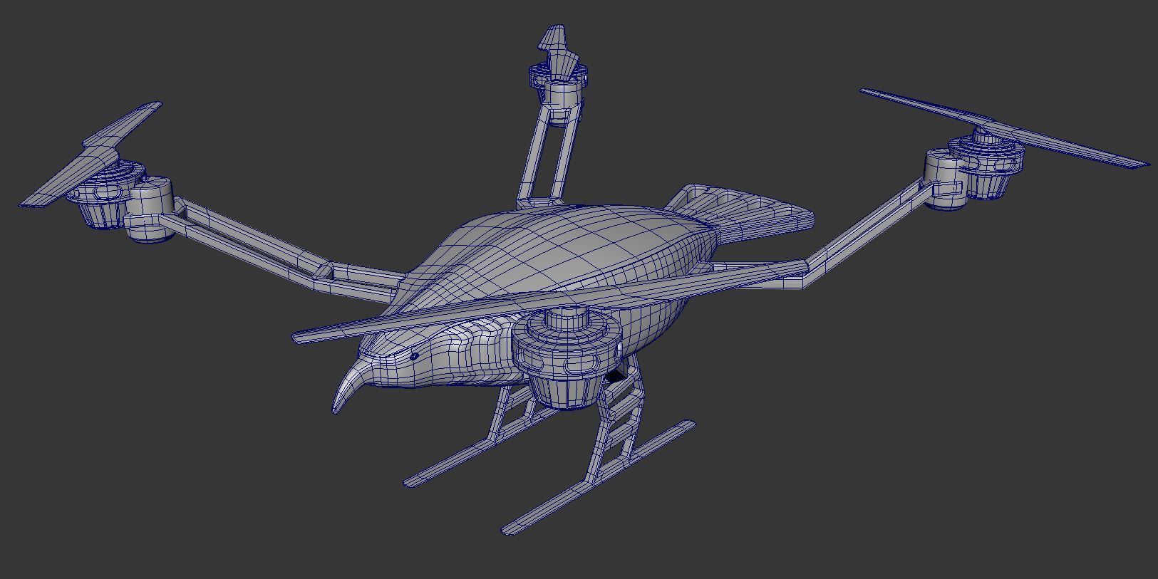 Low poly dron flying drone with propellers 3D model_1