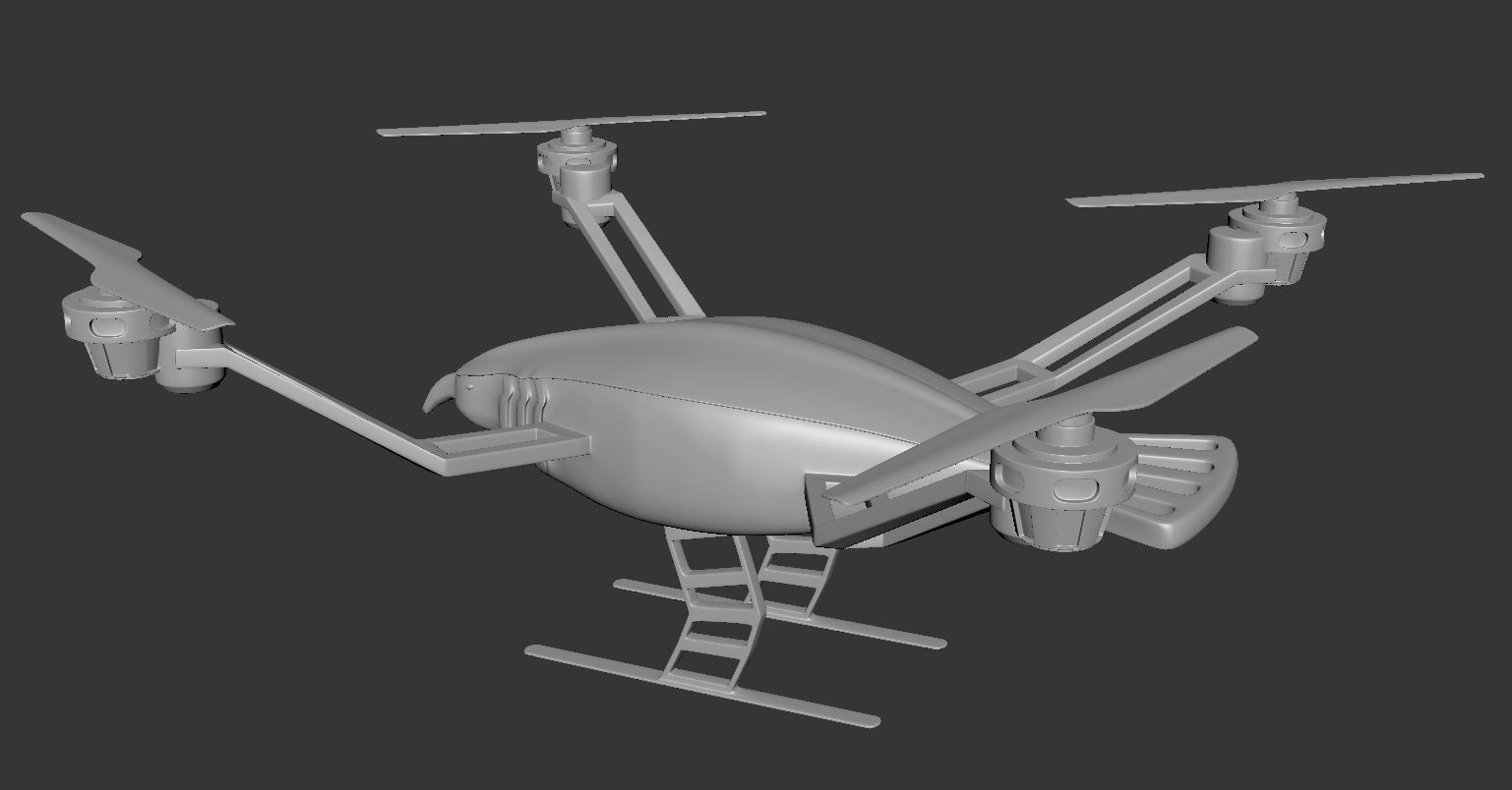 Low poly dron flying drone with propellers 3D model_2
