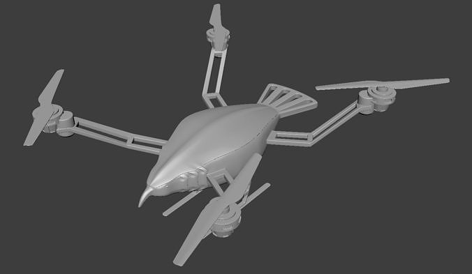 Low poly dron flying drone with propellers 3D model