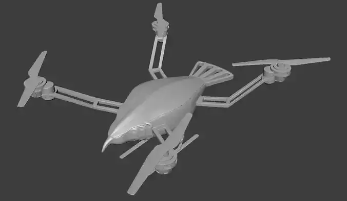 Low poly dron flying drone with propellers