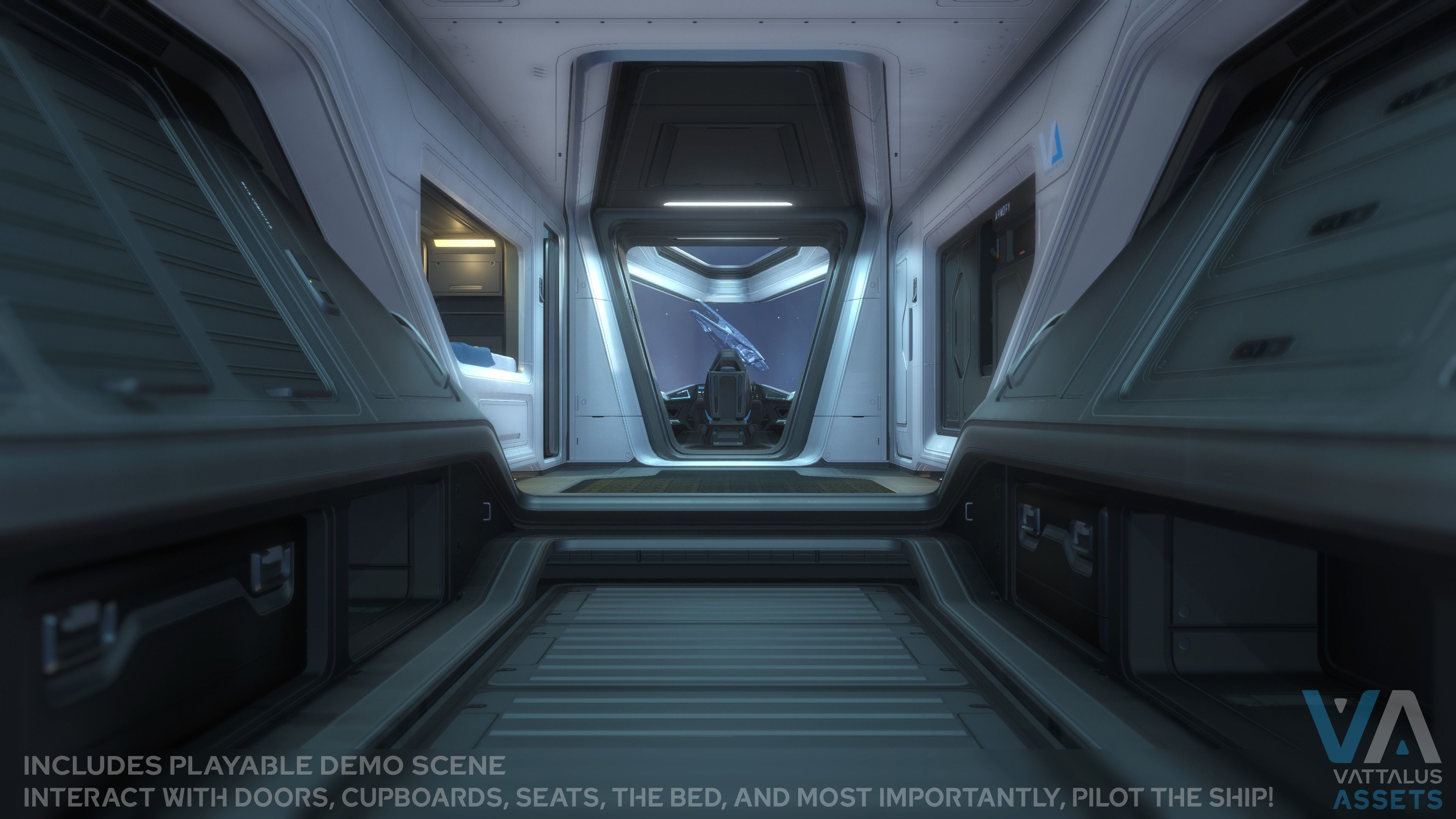 Phobos - Spaceship with Interior Low-poly 3D model_5