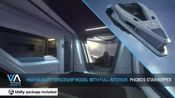 Phobos - Spaceship with Interior Low-poly 3D model