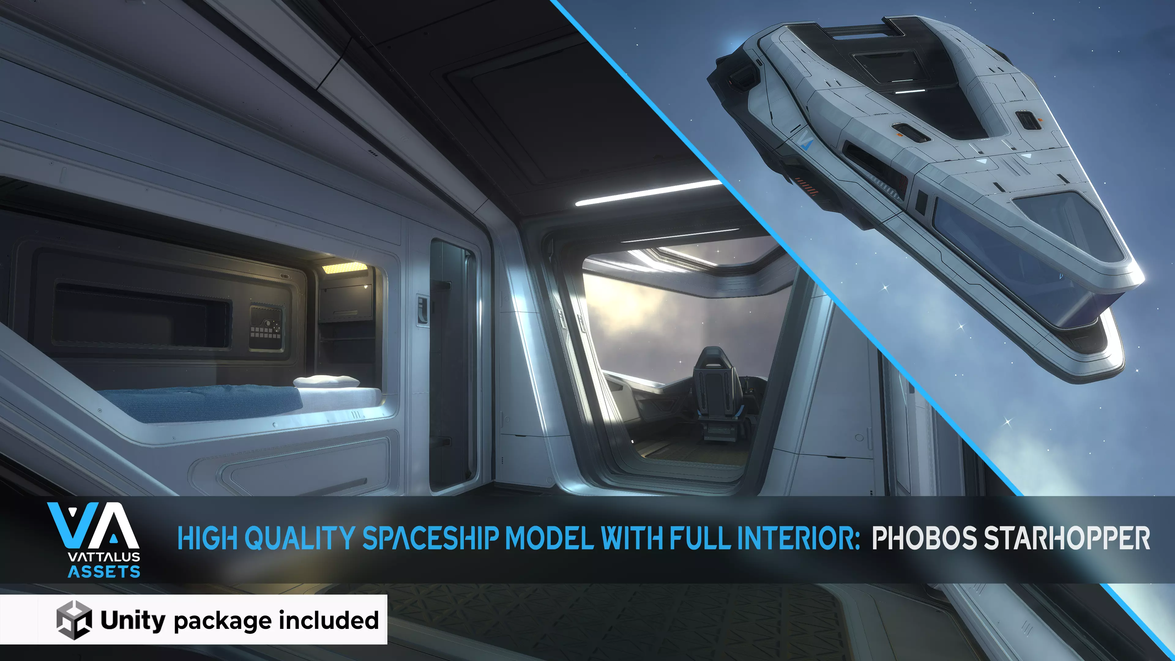 Phobos - Spaceship with Interior Low-poly 3D model_0