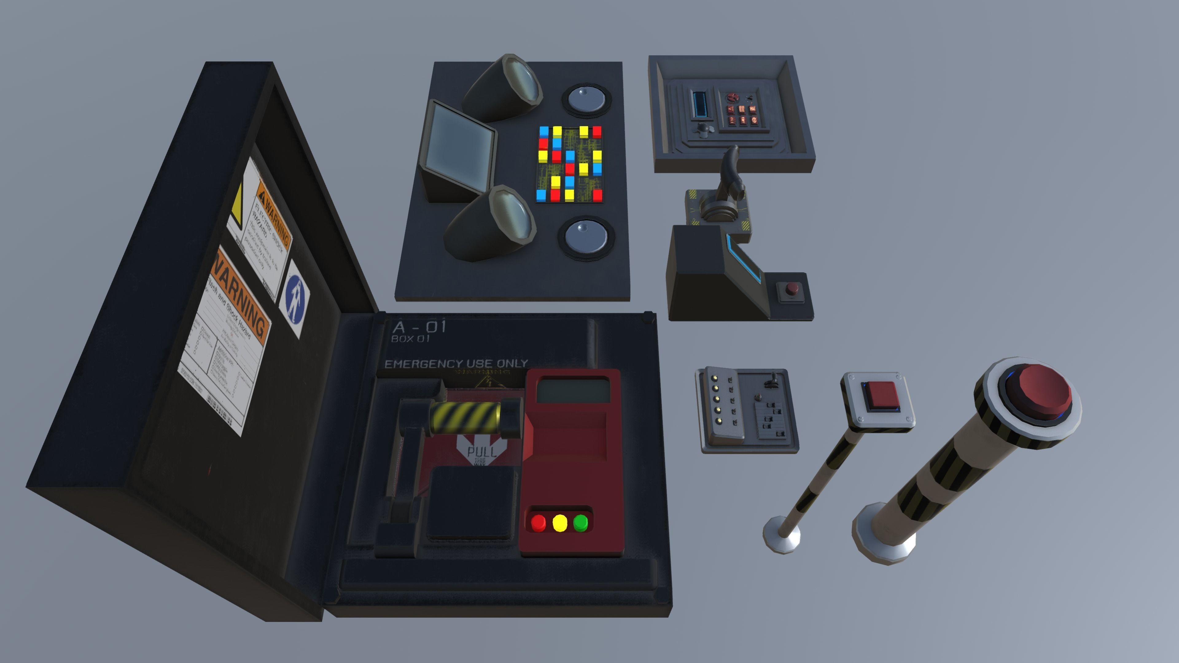 Sci fi Buttons Levers and Gear Ultimate Pack Low-poly 3D model_4