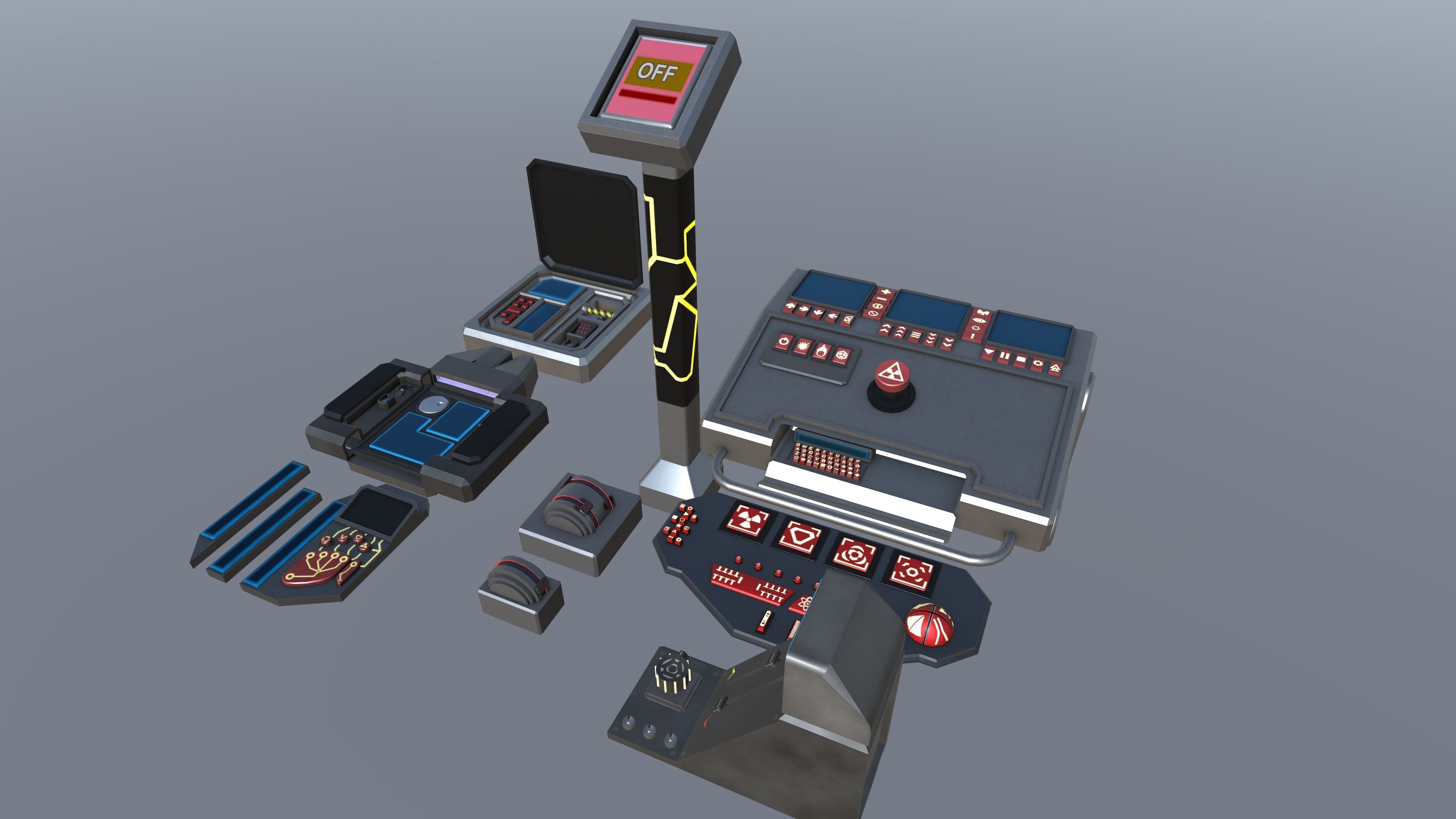 Sci fi Buttons Levers and Gear Ultimate Pack Low-poly 3D model_5