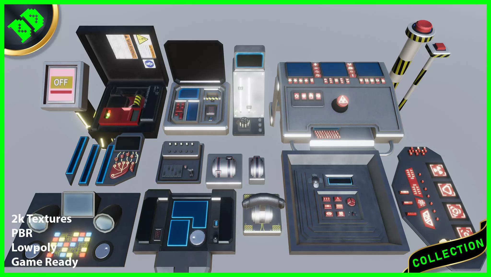 Sci fi Buttons Levers and Gear Ultimate Pack Low-poly 3D model_0