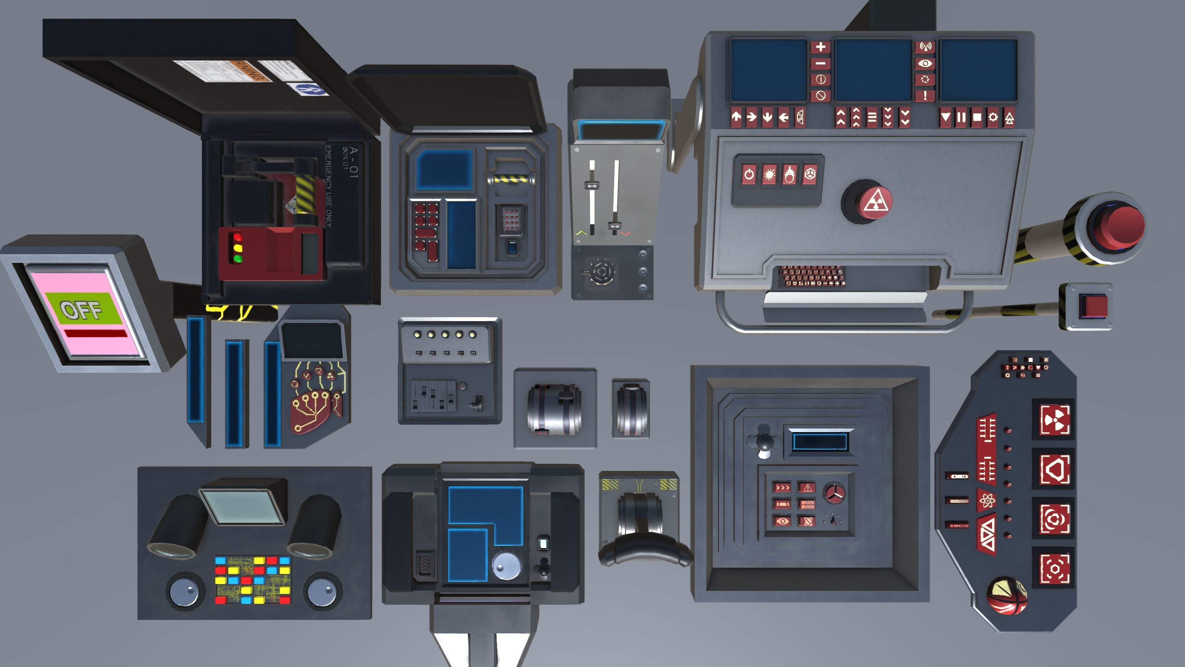 Sci fi Buttons Levers and Gear Ultimate Pack Low-poly 3D model_2