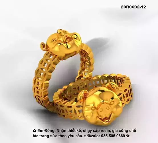 12 animal zodiac pig ring 3D print model