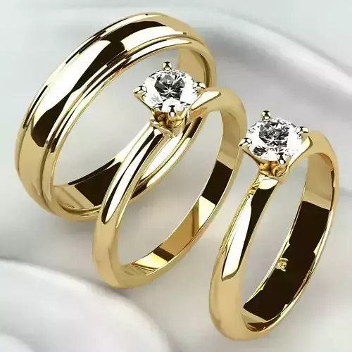 Single Diamond Wedding Rings Set 3D print model
